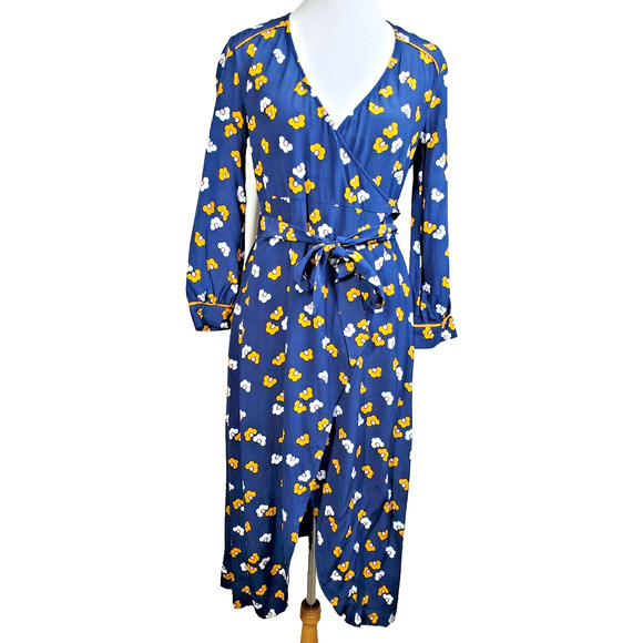 Boden Womens 2 Petite Wrap Dress Blue Floral Print FLORIS Daisy Long Sleeve - Picture 10 of 10